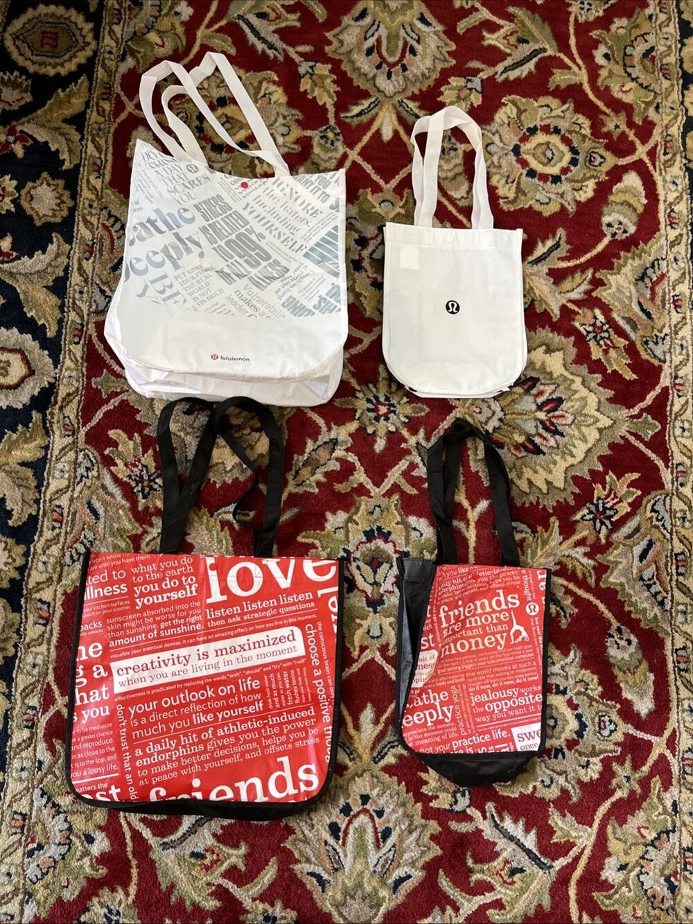 Lululemon Red White Black 11.5"x9.5" Reusable Tote Shopping Lunch Bag LOT 4 **